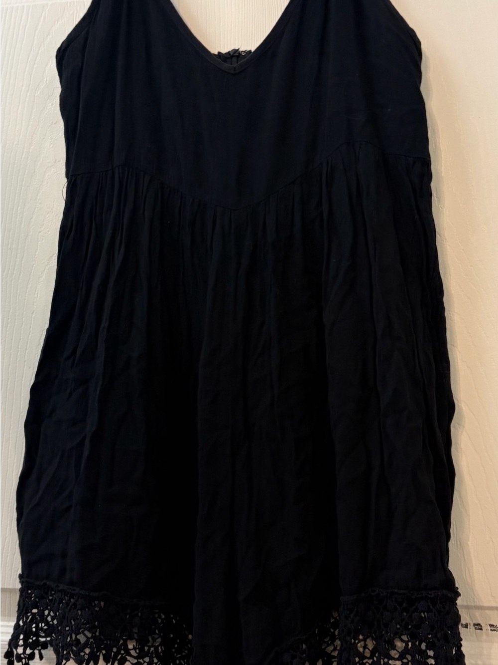 Tobi Black Sleeveless Crochet-Hem Jumpsuit